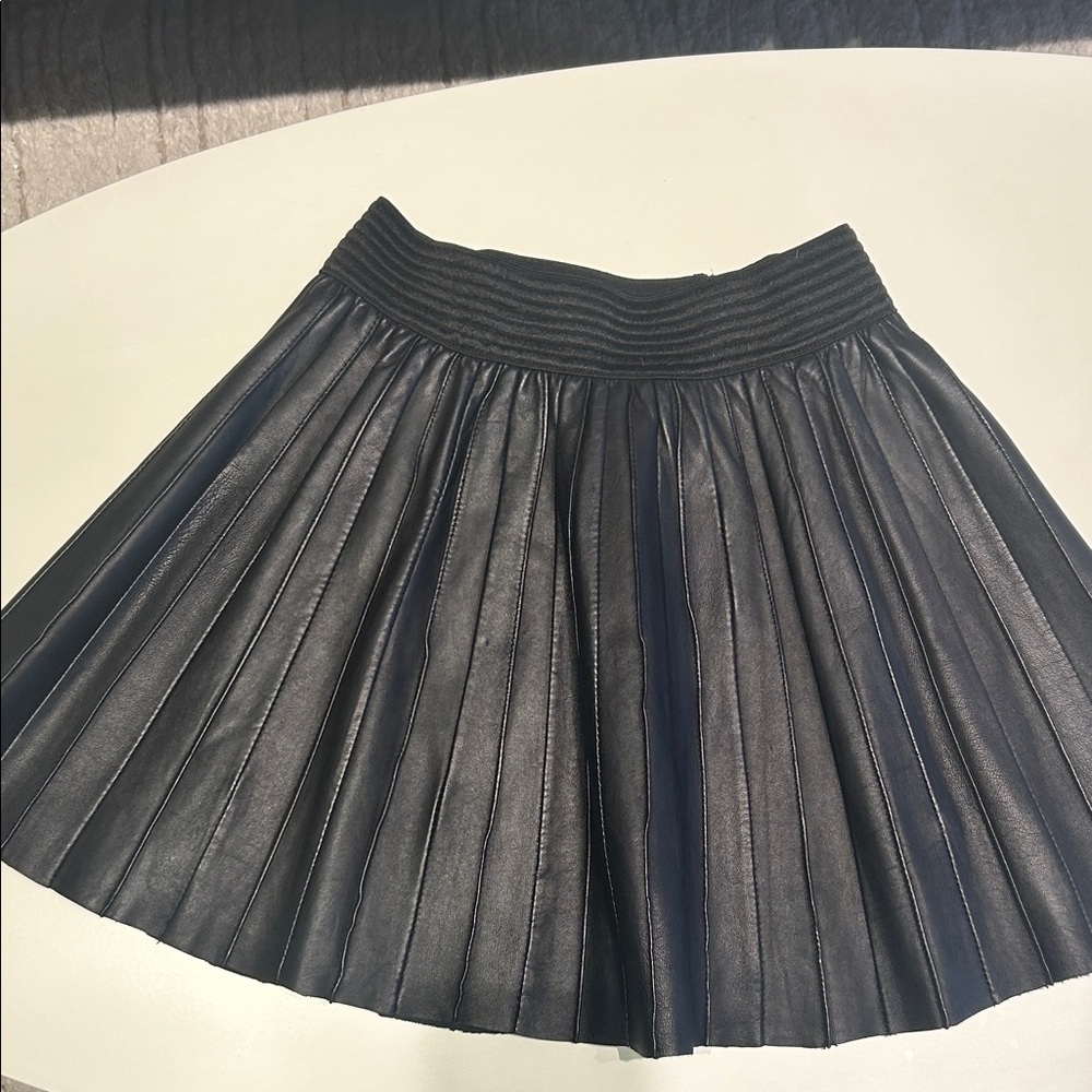 Parker Black Leather Pleated Skirt
